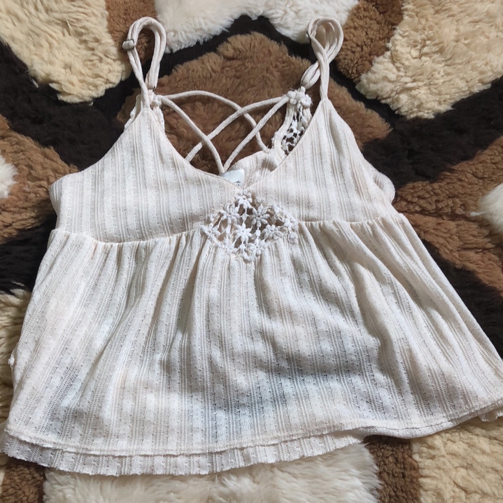 Vintage Havana Boho Eyelet Crochet Crop Top Size M